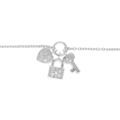 Bracelets sur Artemare : Bracelet en argent rhodi&eacute; cha&icirc;ne avec breloques cadenas coeur clefs pav&eacute;es d'oxydes blancs 16+2cm