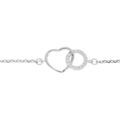 Bracelet en argent rhodi&eacute; cha&icirc;ne avec cercle oxydes blancs sertis entrelac&eacute; avec coeur lisse 16+3cm