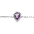 Bracelets sur Artemare : Bracelet en argent rhodi&eacute; cha&icirc;ne avec Am&eacute;thyste v&eacute;ritable forme goutte 8x6 contour oxydes blancs sertis 16+3cm