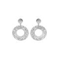 Boucles d'oreille sur Artemare : Boucles d'oreille en argent rhodi&eacute; ronde &eacute;vid&eacute;e et martel&eacute;e avec fermoir poussette