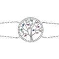 Bracelet en argent rhodi&eacute; double cha&icirc;ne avec arbre de vie multicouleurs contour oxydes blancs sertis 15+2cm Artemare
