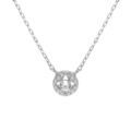 Colliers sur Artemare : Collier en argent rhodi&eacute; cha&icirc;ne avec pendentif rond pav&eacute; d'oxydes blancs sertis 40+5cm