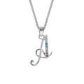 Collier en argent rhodi&eacute; cha&icirc;ne avec pendentif initiale A et oxydes multi couleurs sertis 42+3cm