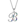 Collier en argent rhodi&eacute; cha&icirc;ne avec pendentif initiale B et oxydes multi couleurs sertis 42+3cm