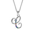 Colliers sur Artemare : Collier en argent rhodi&eacute; cha&icirc;ne avec pendentif initiale C et oxydes multi couleurs sertis 42+3cm