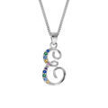 Collier en argent rhodi&eacute; cha&icirc;ne avec pendentif initiale E et oxydes multi couleurs sertis 42+3cm