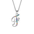 Collier en argent rhodi&eacute; cha&icirc;ne avec pendentif initiale F et oxydes multi couleurs sertis 42+3cm