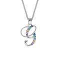 Collier en argent rhodi&eacute; cha&icirc;ne avec pendentif initiale G et oxydes multi couleurs sertis 42+3cm