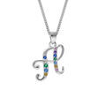Colliers sur Artemare : Collier en argent rhodi&eacute; cha&icirc;ne avec pendentif initiale H et oxydes multi couleurs sertis 42+3cm