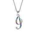 Colliers sur Artemare : Collier en argent rhodi&eacute; cha&icirc;ne avec pendentif initiale I et oxydes multi couleurs sertis 42+3cm