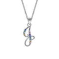 Collier en argent rhodi&eacute; cha&icirc;ne avec pendentif initiale J et oxydes multi couleurs sertis 42+3cm