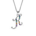 Collier en argent rhodi&eacute; cha&icirc;ne avec pendentif initiale K et oxydes multi couleurs sertis 42+3cm Artemare