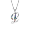 Collier en argent rhodi&eacute; cha&icirc;ne avec pendentif initiale L et oxydes multi couleurs sertis 42+3cm Artemare