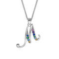 Collier en argent rhodi&eacute; cha&icirc;ne avec pendentif initiale M et oxydes multi couleurs sertis 42+3cm Artemare