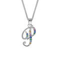 Collier en argent rhodi&eacute; cha&icirc;ne avec pendentif initiale P et oxydes multi couleurs sertis 42+3cm Artemare