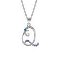 Collier en argent rhodi&eacute; cha&icirc;ne avec pendentif initiale Q et oxydes multi couleurs sertis 42+3cm