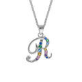 Colliers sur Artemare : Collier en argent rhodi&eacute; cha&icirc;ne avec pendentif initiale R et oxydes multi couleurs sertis 42+3cm