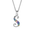 Collier en argent rhodi&eacute; cha&icirc;ne avec pendentif initiale S et oxydes multi couleurs sertis 42+3cm