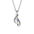 Collier en argent rhodi&eacute; cha&icirc;ne avec pendentif initiale T et oxydes multi couleurs sertis 42+3cm Artemare