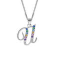 Colliers sur Artemare : Collier en argent rhodi&eacute; cha&icirc;ne avec pendentif initiale U et oxydes multi couleurs sertis 42+3cm