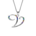 Collier en argent rhodi&eacute; cha&icirc;ne avec pendentif initiale V et oxydes multi couleurs sertis 42+3cm