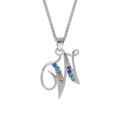 Collier en argent rhodi&eacute; cha&icirc;ne avec pendentif initiale W et oxydes multi couleurs sertis 42+3cm