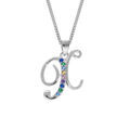 Collier en argent rhodi&eacute; cha&icirc;ne avec pendentif initiale X et oxydes multi couleurs sertis 42+3cm