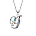 Collier en argent rhodi&eacute; cha&icirc;ne avec pendentif initiale Y et oxydes multi couleurs sertis 42+3cm
