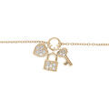 Bracelet en plaqu&eacute; or cha&icirc;ne avec breloques cadenas coeur clefs et oxydes blancs 16+2cm