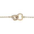 Bracelet en plaqu&eacute; or cha&icirc;ne avec 2 coeurs entrelac&eacute;s lisse et avec oxydes blancs sertis 16+3cm