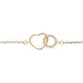 Bracelet en plaqu&eacute; or cha&icirc;ne avec anneau en oxydes blancs sertis entrelac&eacute; avec coeur lisse 16+3cm