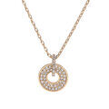 Collier en plaqu&eacute; or cha&icirc;ne avec pendentif rondelle &eacute;vid&eacute;e et oxydes blancs sertis 40+5cm