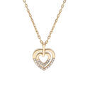 Collier en plaqu&eacute; or cha&icirc;ne avec pendentif coeur oxydes blancs sertis 40+5cm