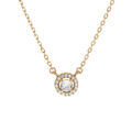 Colliers sur Artemare : Collier en plaqu&eacute; or cha&icirc;ne avec pendentif cercle oxydes blancs sertis et au centre 1 oxyde blancs sertis 40+5cm