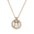 Colliers sur Artemare : Collier en plaqu&eacute; or cha&icirc;ne avec pendentif rondelle oxydes blancs sertis et 1 oxyde blanc serti 40+5cm