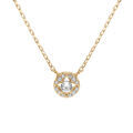 Colliers sur Artemare : Collier en plaqu&eacute; or cha&icirc;ne avec pendentif rond &eacute;vid&eacute; pav&eacute; d'oxydes blancs sertis et oxyde blanc central 40+5cm