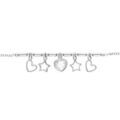 Bracelet en argent rhodi&eacute; cha&icirc;ne avec pampilles coeurs, &eacute;toile 16+3cm Artemare