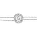 Bracelet en argent rhodi&eacute; double cha&icirc;ne pastille ronde recto initiale G verso noir avec contour oxydes blancs sertis 16+3cm