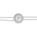 Bracelet en argent rhodi&eacute; double cha&icirc;ne pastille ronde recto initiale P verso noir avec contour oxydes blancs sertis 16+3cm