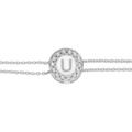 Bracelets sur Artemare : Bracelet en argent rhodi&eacute; double cha&icirc;ne pastille ronde recto initiale U verso noir avec contour oxydes blancs sertis 16+3cm