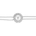 Bracelet en argent rhodi&eacute; double cha&icirc;ne pastille ronde recto initiale Y verso noir avec contour oxydes blancs sertis 16+3cm Artemare