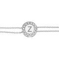 Bracelet en argent rhodi&eacute; double cha&icirc;ne pastille ronde recto initiale Z verso noir avec contour oxydes blancs sertis 16+3cm Artemare