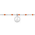 Bracelet en argent rhodi&eacute; cha&icirc;ne avec boules couleur rouge motif peace and love 15+3cm Artemare