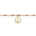 Bracelet en argent et dorure jaune cha&icirc;ne avec boules couleur rouge motif peace and love 15+3cm