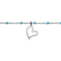 Bracelet en argent rhodi&eacute; cha&icirc;ne avec boules couleur turquoise avec pampille coeur 15+3cm