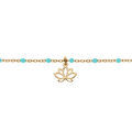 Bracelet en argent et dorure jaune cha&icirc;ne avec boules couleur bleu et pampille fleur de lotus 15+3cm Artemare