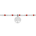 Bracelet en argent rhodi&eacute; cha&icirc;ne avec boules couleur rouge et pampille arbre de vie 15+3cm Artemare