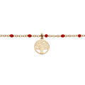 Bracelet en argent et dorure jaune cha&icirc;ne avec boules couleur rouge et pampille arbre de vie 15+3cm