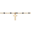Bracelet en argent et dorure jaune cha&icirc;ne avec boules couleur noire et pampille croix 15+3cm