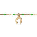 Bracelet en argent et dorure jaune cha&icirc;ne avec boules couleur verte et pampille fer &agrave; cheval 15+3cm Artemare